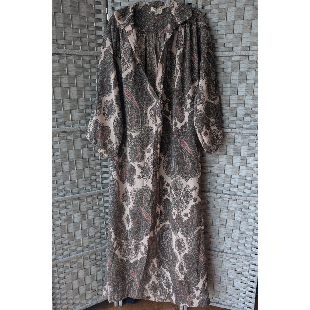 Gloria Vanderbilt Lily of France Hostess Dress Paisley Maxi Balloon Sleeve Boho‎